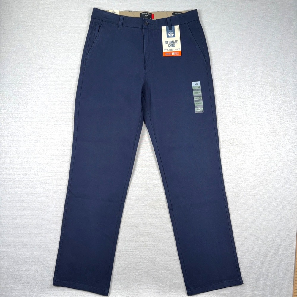 Dockers Ultimate Chino Straight Fit Pants Mens 32x30 Blue Cotton Elastane NEW